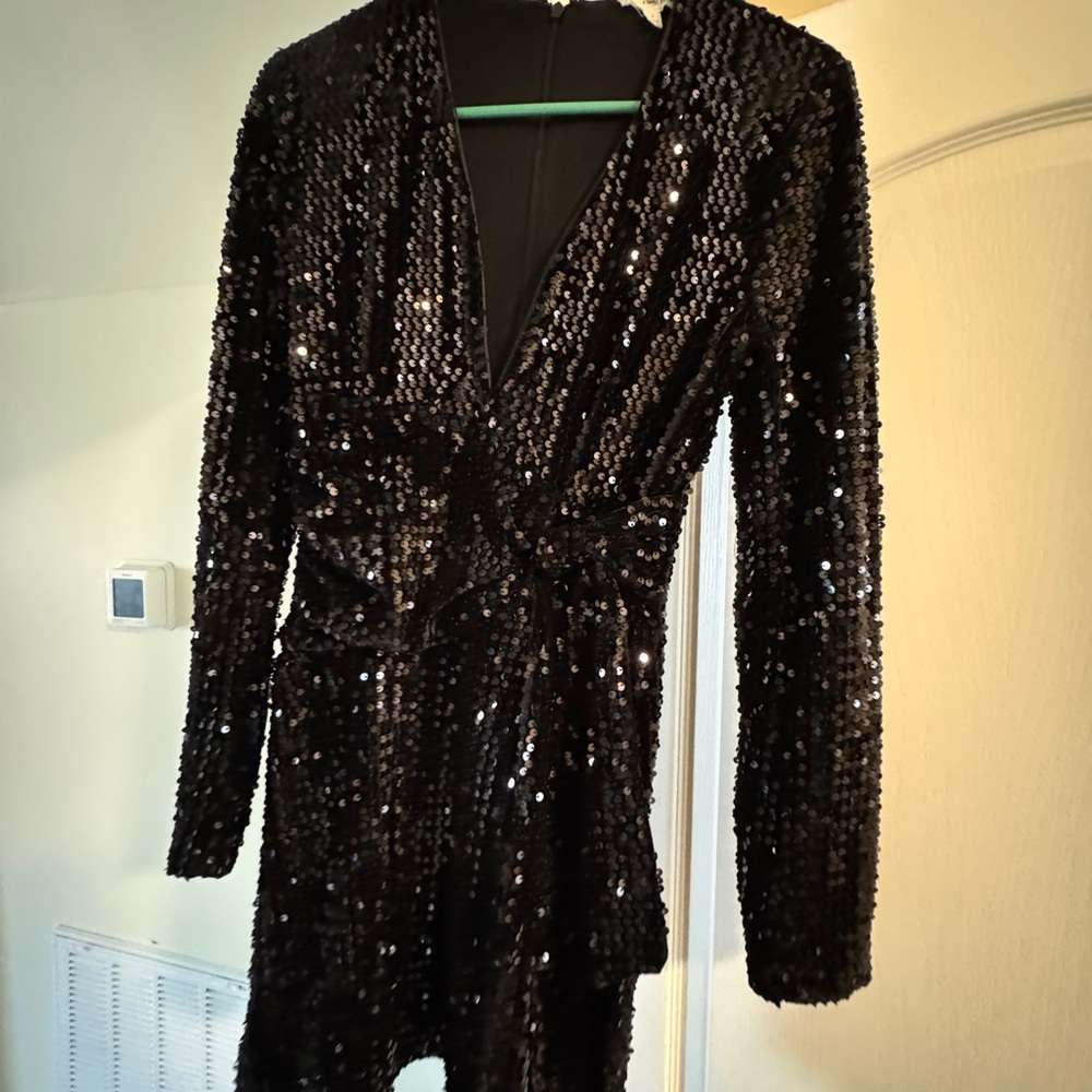 Black Sequin Long Sleeve Dress